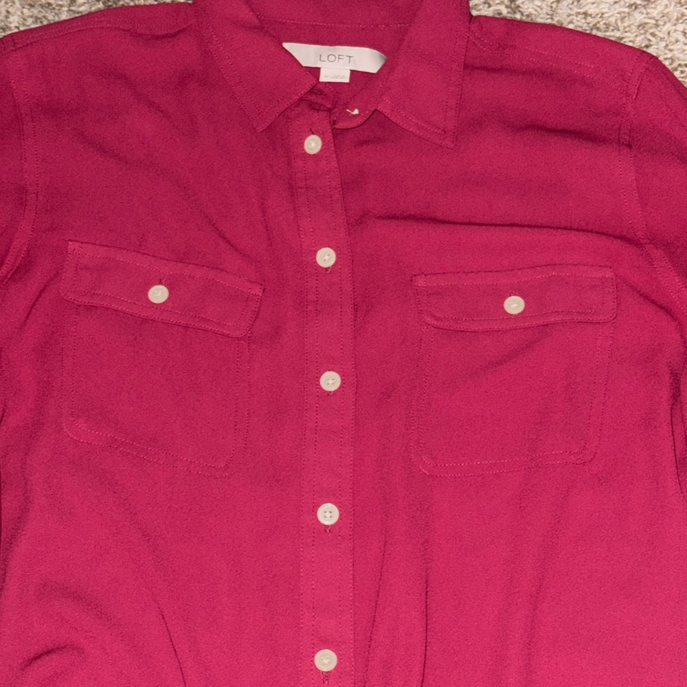 LOFT Deep Red Collared Blouse - Picture 4 of 5